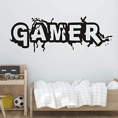 Gamer Wall Decal Vinyl Decal Art Design Stickers for Home Playroom Bedroom Game Boys Room Game Center Internet Bar(Gamer, 35" W x 11" H)...