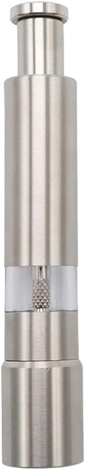 Premium Stainless Steel Salt Grinder Pepper Mill for Peppercorns Sea Salt and Spices, Thumb Push Button for 1 Hand Operation for Grinding Salt and...
