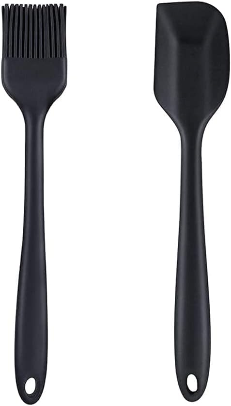 2 Pcs Silicone Spatula Non Stick Silicone Spatula Spoon Brush Kitchen Gadget Set for Cooking Baking and Mixing (Black)...