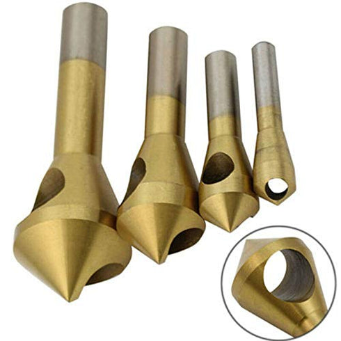 TJP 4pcs Chamfer Countersink Deburring Drill Bit Crosshole Cutting Metal Wood Tools...