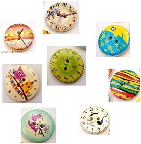50 PCS 20MM 2-Hole Mixed Random Colorized Wooden Clock Style Buttons Used for DIY Craft and Sewing Scrapbooking...