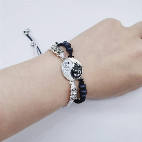 INENIMARTJ 4Pcs Yin Yang Matching Dragon Bracelet Necklaces Set for Women Men,Yin Yang Couple Bracelet Pendant Necklaces for Bff Best Friend Gift...