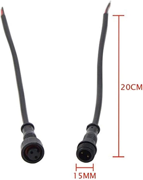 5Pairs 2pin Black Electrical Connector LED Connector for LED Lights 20cm Extension Cable 40cm/Pair 0.3mm² 15mm Nut...