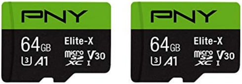 PNY 64GB Elite-X UHS-I U3 V30 microSDXC Memory Card 2-Pack - 100MB/s, 4K UHD, Full HD, micro SD...