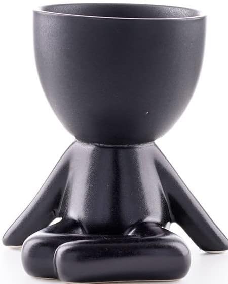 Succulent Plant Pot (Small, Cross Leg Black) Mini Decorative Pot for Plants, Cartoon Style, Human Shaped Ceramic Succulent Planters...