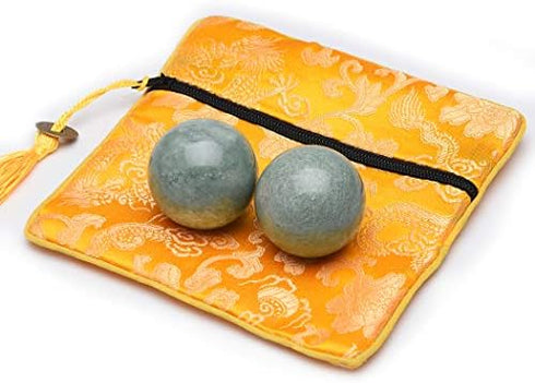 BRABUD 1.4'' Blackish Green Marble Chinese Baoding Health Stress Exercise Balls Craft Collection with Bag BSWQ001...
