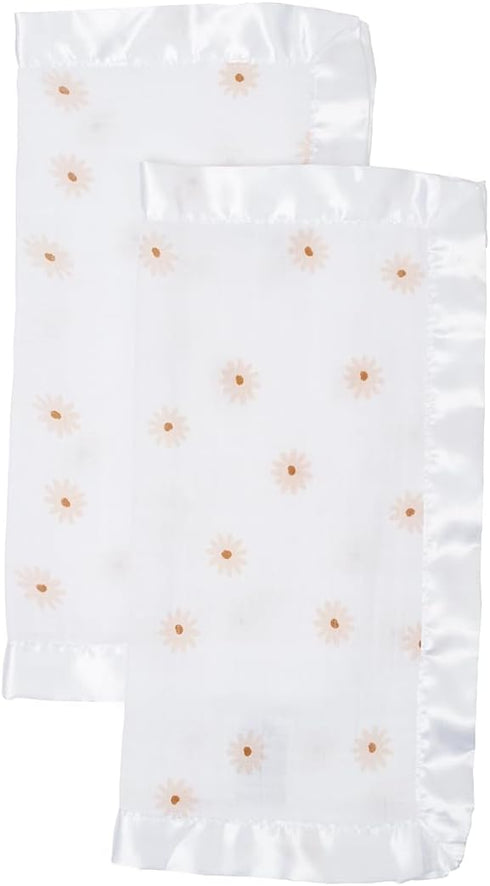 Lulujo Security Lovey Blankets Unisex Softest Breathable Cotton Muslin Security Blanket Set with Silky Satin Trim| Neutral Comforting Blanket for ...