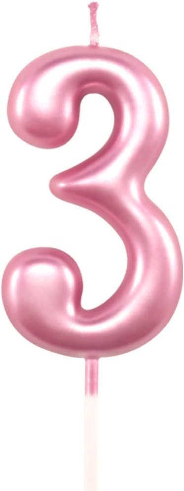 3rd Birthday Candle Three Years Pink Happy Birthday Number 3 Candles for Cake Topper Decoration for Party Kids Adults Numeral 30 23 37 33 13...