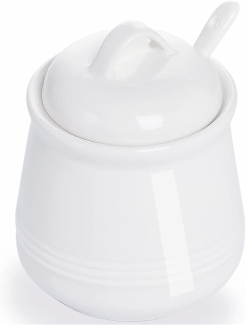HAOTOP Porcelain Sugar Bowl, Ceramic Salt Bowl with Spoon and Lid for Home and Kitchen, 12 Ounces (White)...