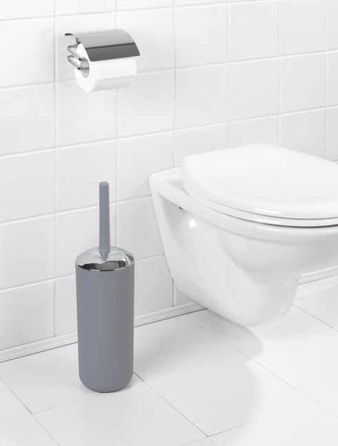 Brasil Toilet Brush, Toilet Bowl Cleaner Brush with Holder, Toilet Bowl Brush Made of Plastic, Grey, Dimensions 3.9 x 3.9 x 14.6 in...