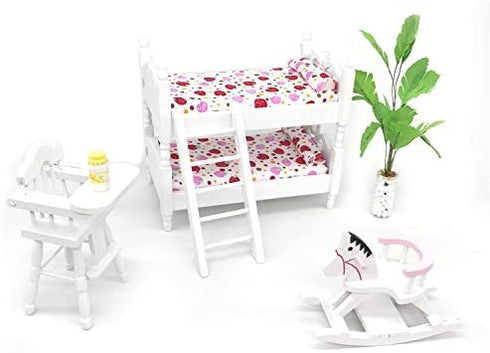 Wooden Dollhouse Furniture of Baby bunk bed with Ladder for Miniature Dollhouse Accessories - 1/12 Scale...