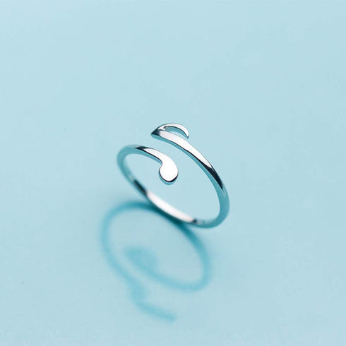 Minimalist Music Note Open Statement Ring S925 Sterling Silver Adjsutable Simple Wrap Cuff Expandable Finger Band Wedding Engagement Eternity Ring...