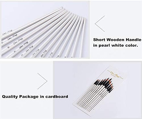 Round Watercolor Detail Paint Brushes Nylon Hair 12pcs for Watercolors,Acrylics,Inks,Gouache,Oil and Tempera(12pcs Pearl White Short Wooden Paint ...