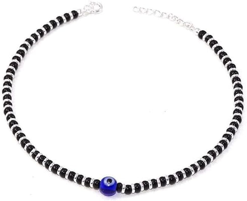 JewarHaat CZ Ad Gold Plated Indian Anklets for Women (Nazar Anklet-Silver and Black)...