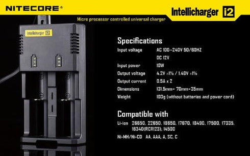 Nitecore i2 Intellicharge Charger for 18650 AAA AA Li-Ion/NiMH Battery...