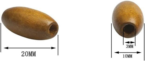 50Pcs Brown Oval Wood Tube Beads 20 x 10mm Barrel Natural Wooden Loose Spacer Beads for Bead Crafts Making (3mm Hole)...