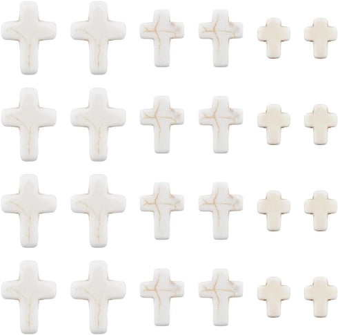 SUNNYCLUE 1 Box 90Pcs White Cross Beads Mini Small Synthetic Turquoise Stone Cross Bead Tiny Pocket Crosses Easter Holiday Crucifix Loose Spacer B...