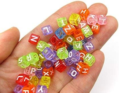 1000pcs Mixed Acrylic Letter/Alphabet “A-Z”Cube Beads for DIY Craft (Transparent Multicolor 6x6x6mm)...