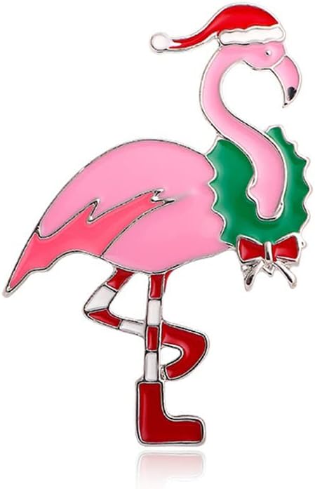 Christmas Flamingo Brooch Pin for Women Girls Fashion Enamel Pink Santa Animal Brooches Lapel Pins Cute Dress Accessories Holiday Xmas Party Jewel...