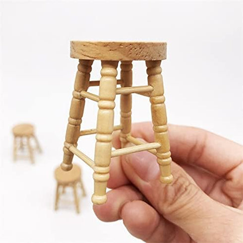 Miniature Counter Stool Dollhouse Furniture 2 PCS/Pack Wood Chair for Crafts Desktop Decor High Stool Mini Scene Ornament Model Round Bar Stool Hi...