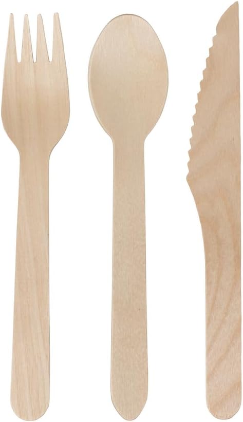 100 Pcs 6 Inch Wood Cutlery (50 Forks, 25 Spoons and 25 Knives)...