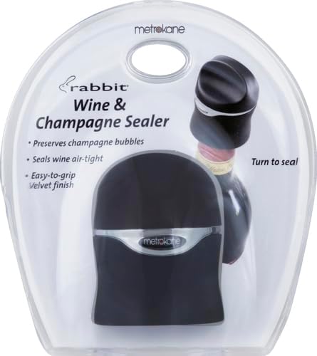 Rabbit Champagne and Wine Sealer, Airtight Wine and Champagne Stopper, Keeps Bubbles Fresh Longer, Easy to Use, Velvet Black, Essential Bar Tool...