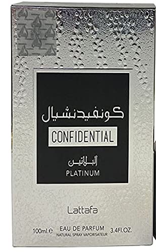 Lattafa Confidential Platinum EDP - Eau De Parfum 100ML (3.4 oz) | Long-Lasting Spray I Platinum Bottle I Oudy, Musky Scents I...