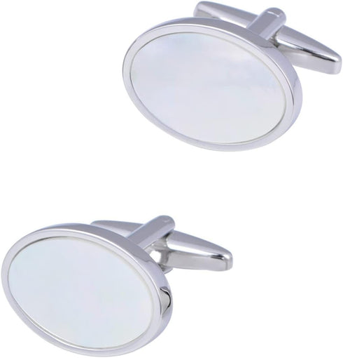 Oval White Mother of Pearl Cufflinks in Gift Box Cuff Links for Formal Business Wedding Anniversary Dress...
