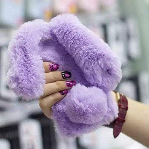 iPhone 11 Case Cute, Luxury Bling Diamond Soft Warm Fluffy Rabbit Fur Cover Winter Handmade Bunny Hair Plush with Crystal Bowknot Protective Case ...