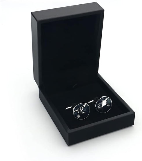 Vintage Cuff Links Blue World Map Globe Design Quality Brass Material Cuff-links for Men with Gift Box...