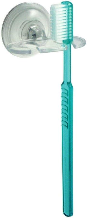 iDesign BPA-Free Plastic Bathroom Suction Toothbrush Holder - 2.75" x 2.25" x 2", Clear...