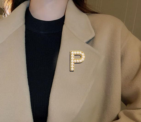 A-Z Letter Brooch Pin Gold Plated Faux Pearl Initial Lapel Pin White Pearl Capital Letter Safty Pin for Women Girls Clothing Bags Accessories...