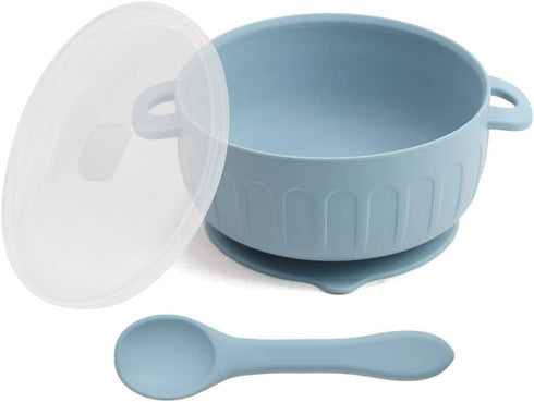 Little On Essentials Baby Silicone Feeding Set - Suction Bowl with Lid and Spoon, BPA Free, Microwave, Dishwasher and Freezer Safe, Rose Pink, 3pc...