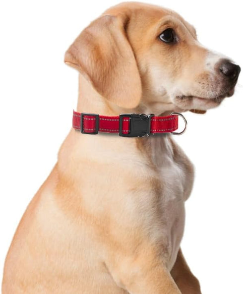Reflective Dog Collar for Small,Medium, and Large Dogs,Ajustable Nylon Dog Collars with Quick Release Buckle,Red L...
