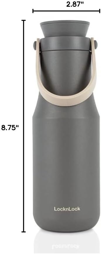 LocknLock Metro Bottle Double-Wall Insulated Stainless Steel with Silicone Handle, 16 oz, Gray...