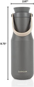 LocknLock Metro Bottle Double-Wall Insulated Stainless Steel with Silicone Handle, 16 oz, Gray...