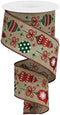Vintage Ornaments Christmas Wired Ribbon Burlap | 2.5 Inches x 10 Yards | Beige Red Green White...