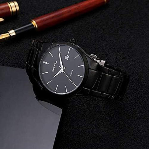 CURREN Men's Watches Classic Black/Silver Steel Band Quartz Analog Wrist Watch with Date for Man...