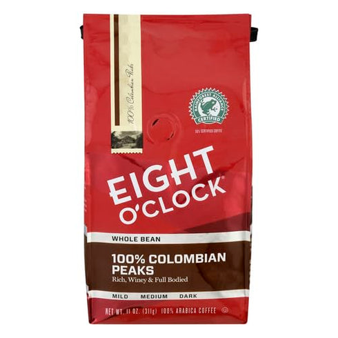Eight O'Clock Coffee 100% Colombian Peaks Whole Bean Coffee, Medium Roast, 11 Ounce (Pack of 1) - Rich, Winey & Full Bodied...