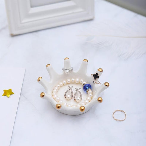 Royal-Crown-Jewelry-Tray Ring-Necklace-Jewelry-Trinket-Dishes Ceramic-Decorative-Holder Engagement Brithday Mother Gifts...