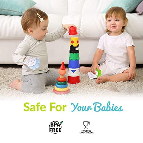 Liname 2 Pack Teething Mitten with Soothing Toy - Baby Chew Toy and Teething Glove- Infant Teething Mitten Crinkle Sound and Textured Silicone to ...