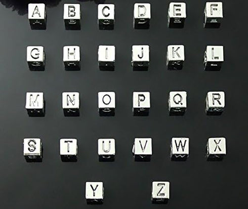 Honbay 78PCS Metal Silver Letters Alphabet Cube A-z Cube Spacer Beads Cub 7mm...