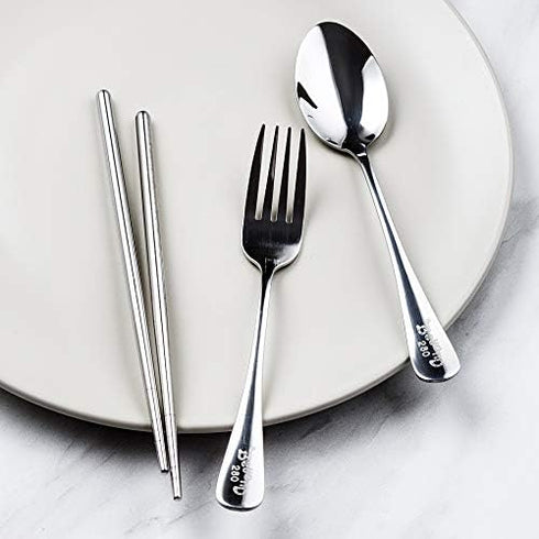 Portable 3 Pieces Flatware Set for School Work Travel Outdoor, Stainless Steel Fork Spoon Chopsticks (Pink Case)...