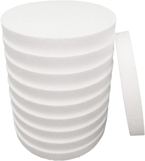 FFchuanhe 8 Inch 10-Pack Foam Circles for Crafts (1" Thick), Polystyrene Round Foam Disc for DIY Projects, Cakes and Decorations, Sculpture, Model...