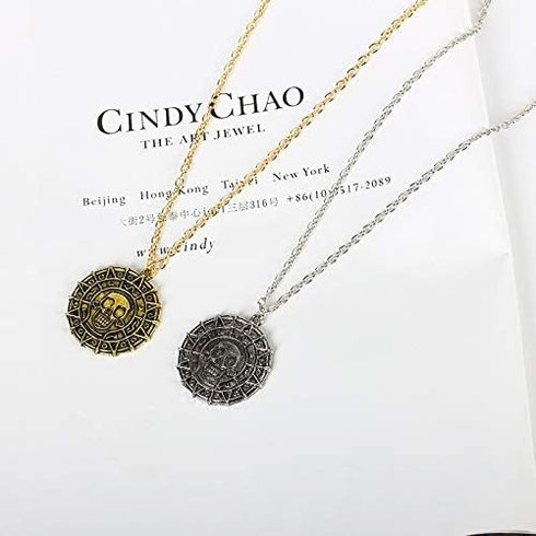 Mystart Pack of 3 Pirates of The Caribbean Necklace Aztec Skull Coin Medallion Necklace...