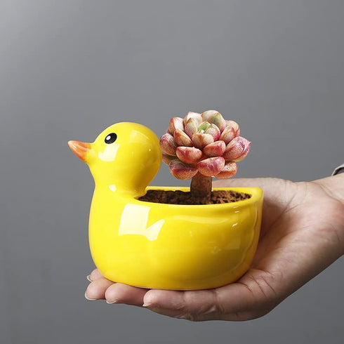 Cute 4.7 Inches Indoor Cartoon Animal Duck Shaped Ceramic Succulent Cactus Flower Plant Pots Planter - Plant Not Included (Yellow)...