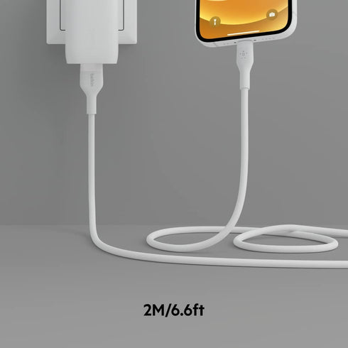 Belkin BoostCharge Flex Silicone USB-A to Lightning Cable (2M/6.6FT), MFi-Certified Charging Cable for iPhone Series with Cable Clip - White......