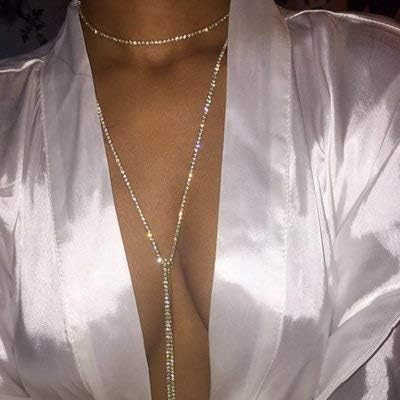 Kercisbeauty Muti Row Boho Tennis Chain Rhinestones Choker Long Chain Necklace for Women and Girls Jewelry...