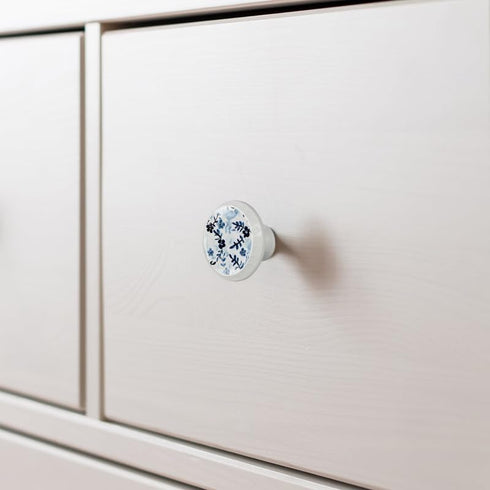 4 Pack 1.37" Floral Decorative Cabinet Knobs, Elegant ABS Glass Round Handles for Home Kitchen and Bedroom - Stylish Furniture Drawer Pulls (Blue ...