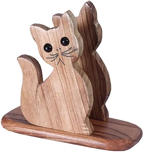 FRESCORR - Handmade Real Wood Cat Shape Napkin Holder 6.5 inches, (Light Wood)...